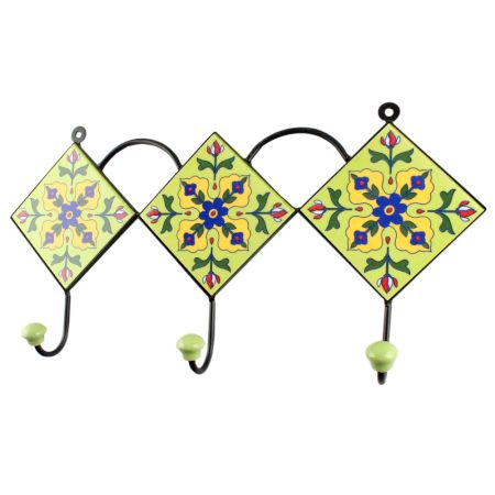 Navy Blue Flower Ceramic Tile Hook